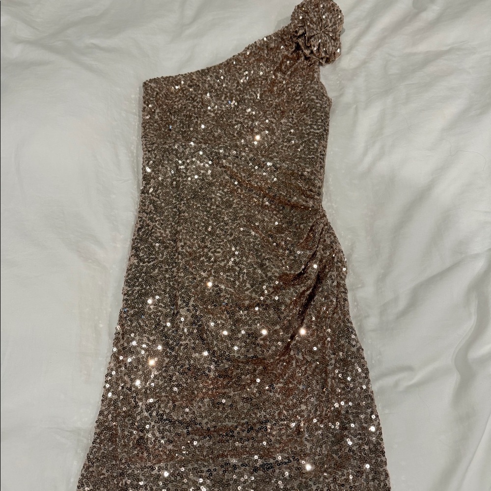 Badgley Mischka one shoulder sequin dress